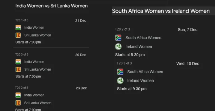 Women's Cricket Schedule 2025